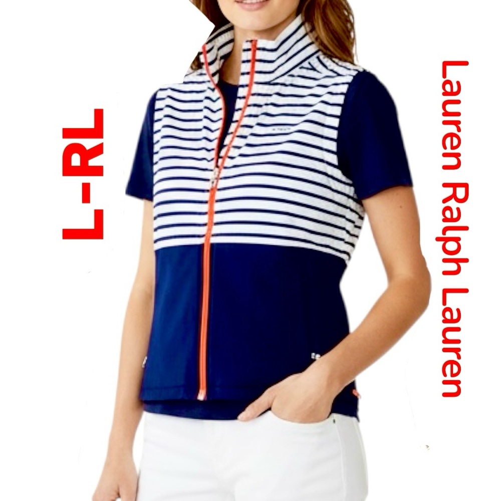 Lauren Ralph Lauren Vest Womens PL Active Performance Striped Nautical Golf